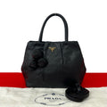 Prada Logo Rose Motif Leather 2-Way Mini Tote Shoulder Bag Black