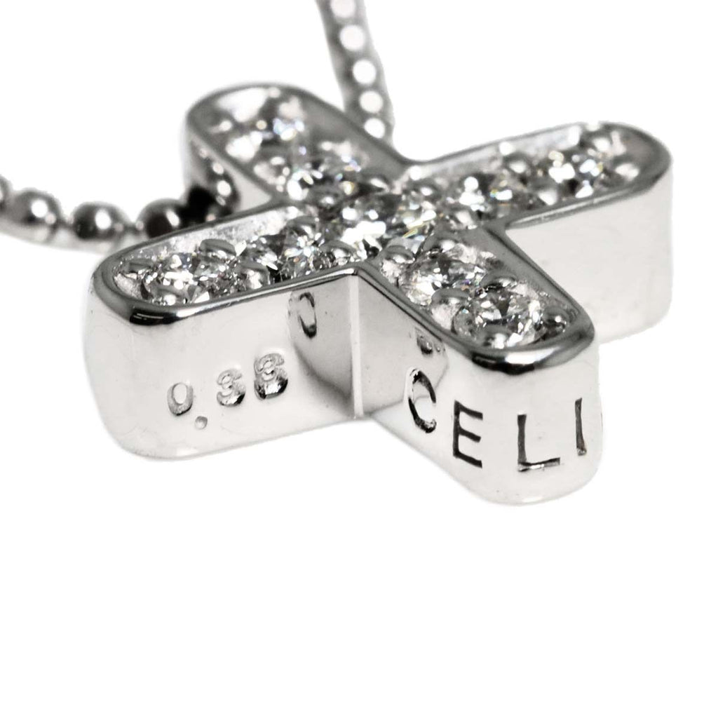 Celine Cross Diamond Necklace 42 18k WG White Gold — view 4