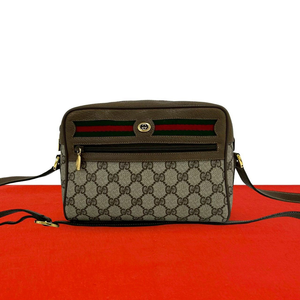 Gucci Vintage Sherry Line GG Logo Leather Shoulder Bag Pochette Brown