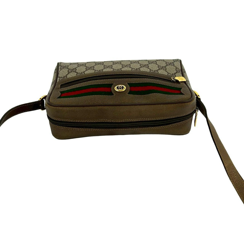 Gucci Vintage Sherry Line GG Logo Leather Shoulder Bag Pochette Brown