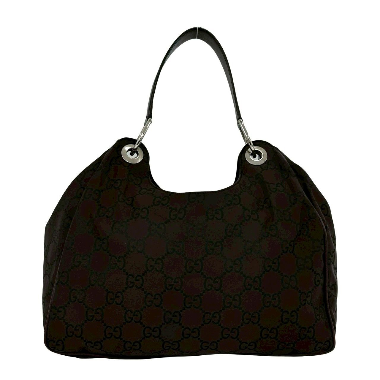 Gucci GG Pattern Canvas Leather Shoulder Bag Tote Brown — view 3