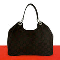 Gucci GG Pattern Canvas Leather Shoulder Bag Tote Brown