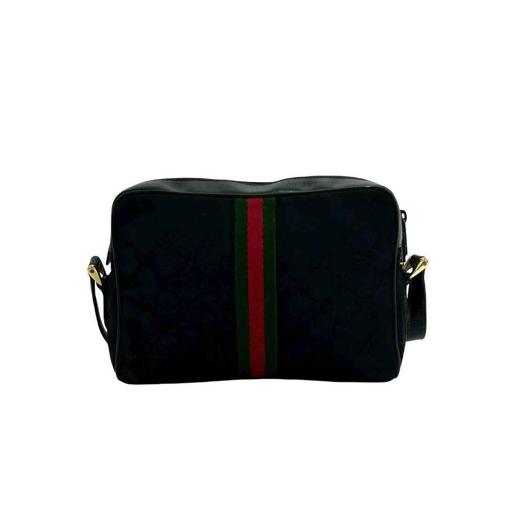 Gucci Vintage Sherry Line GG Logo Pattern Canvas Leather Mini Shoulder Bag Black — view 3