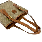 Celine Vintage Macadam Blason Logo Pattern Leather Tote Bag Beige Brown