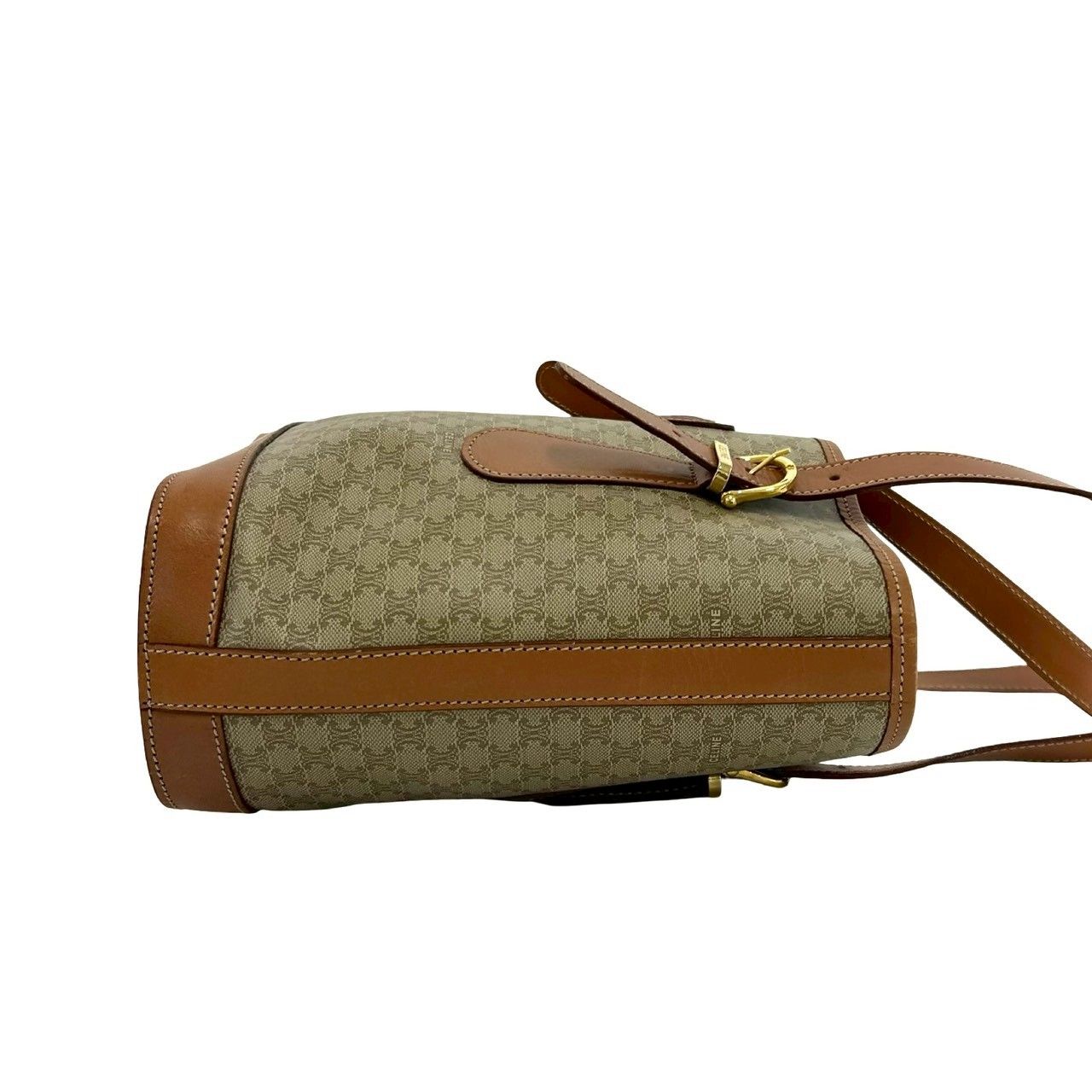 Celine Vintage Macadam Blason Logo Pattern Leather Tote Bag Beige Brown