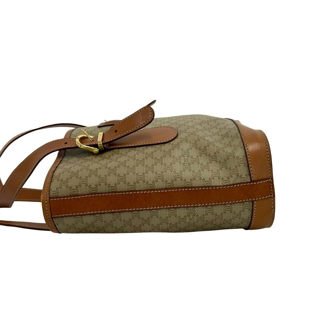 Celine Vintage Macadam Blason Logo Pattern Leather Tote Bag Beige Brown