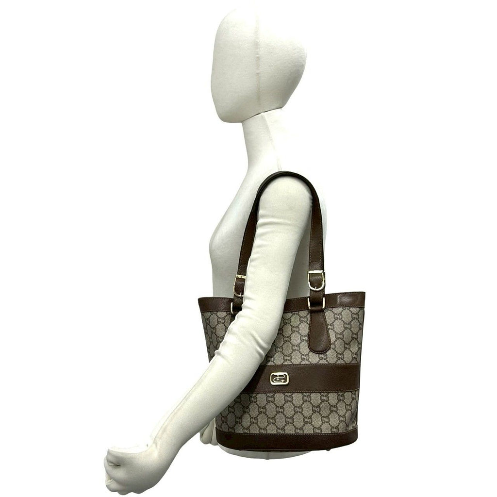 Gucci Vintage Plus Pattern Logo Leather Tote Brown — view 2