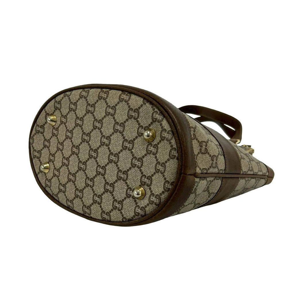 Gucci Vintage Plus Pattern Logo Leather Tote Brown — view 8