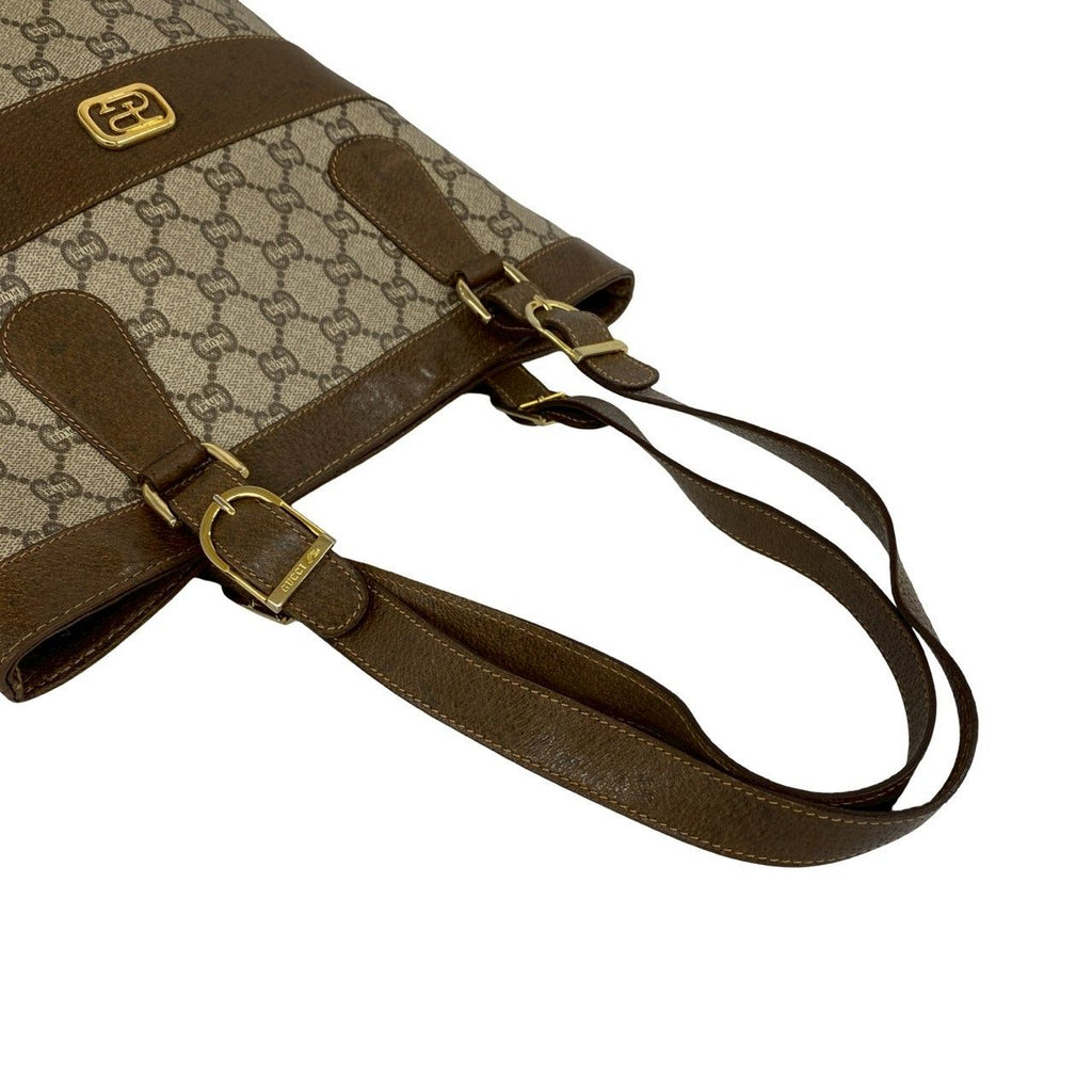 Gucci Vintage Plus Pattern Logo Leather Tote Brown — view 4