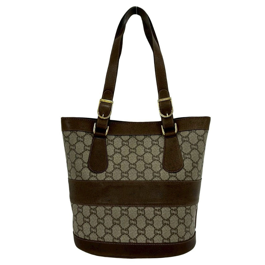 Gucci Vintage Plus Pattern Logo Leather Tote Brown — view 3