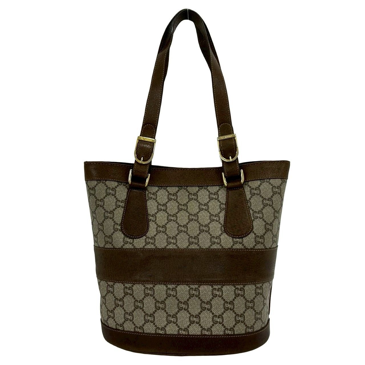 Gucci Vintage Plus Pattern Logo Leather Tote Brown — view 3