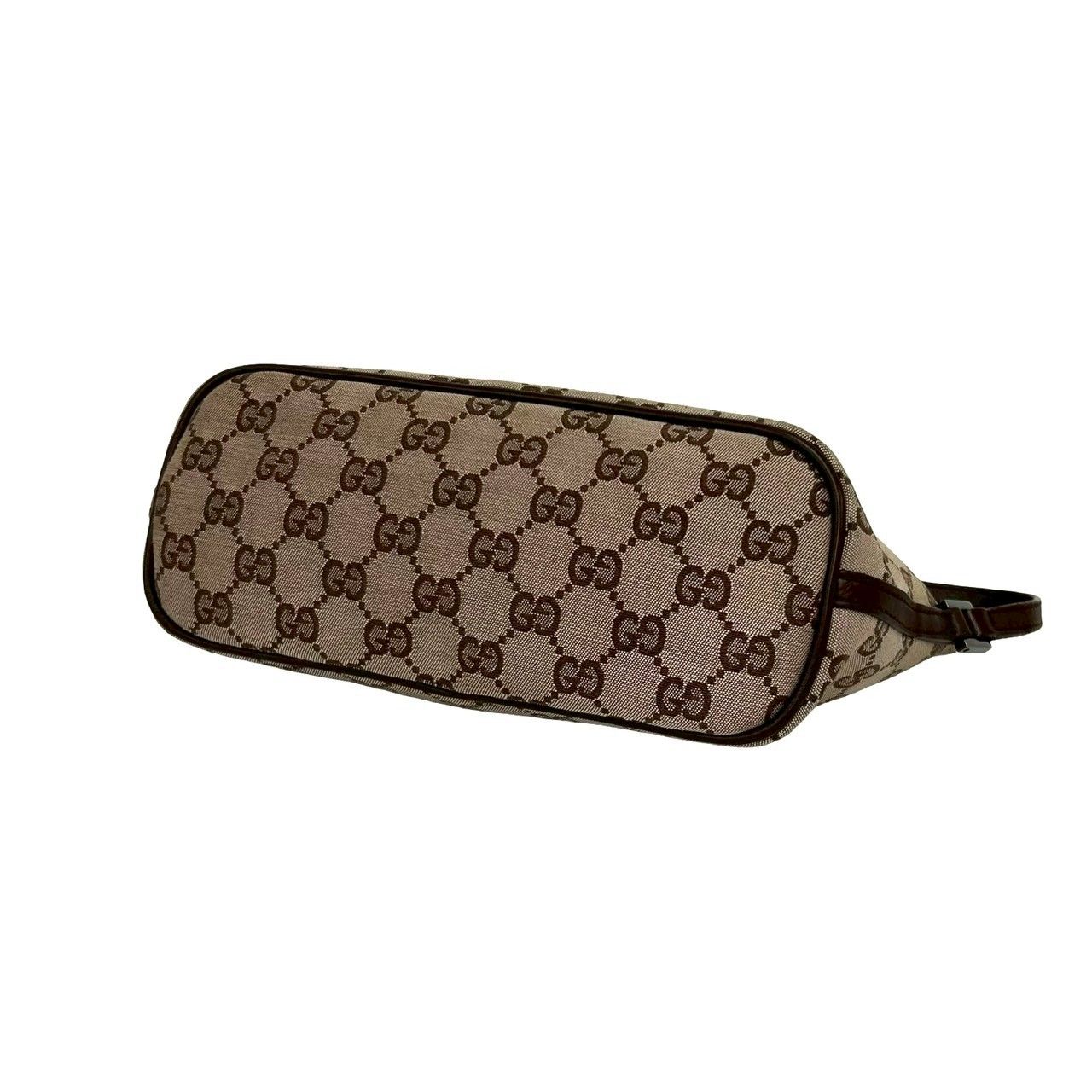 Gucci Logo GG All Over Pattern Canvas Leather Mini Handbag Pouch Brown Beige — view 8