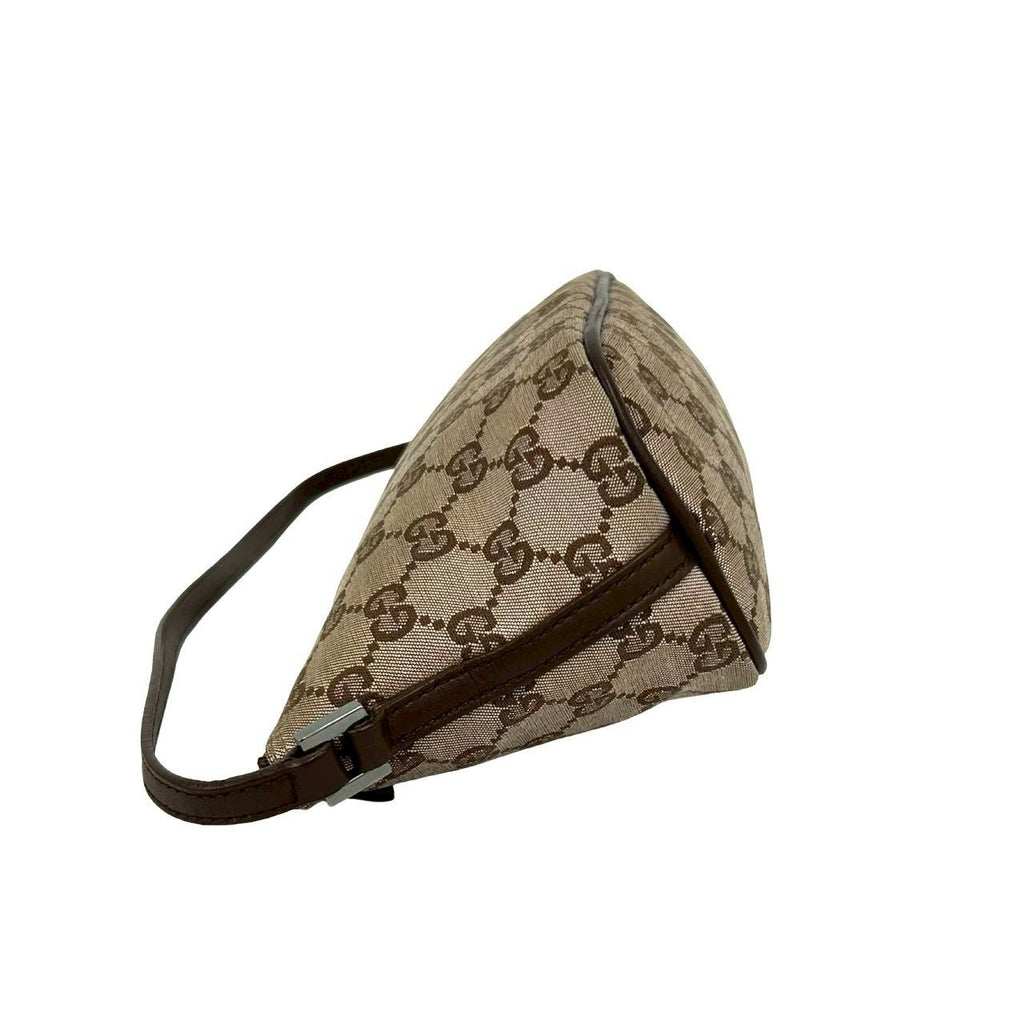 Gucci Logo GG All Over Pattern Canvas Leather Mini Handbag Pouch Brown Beige — view 5