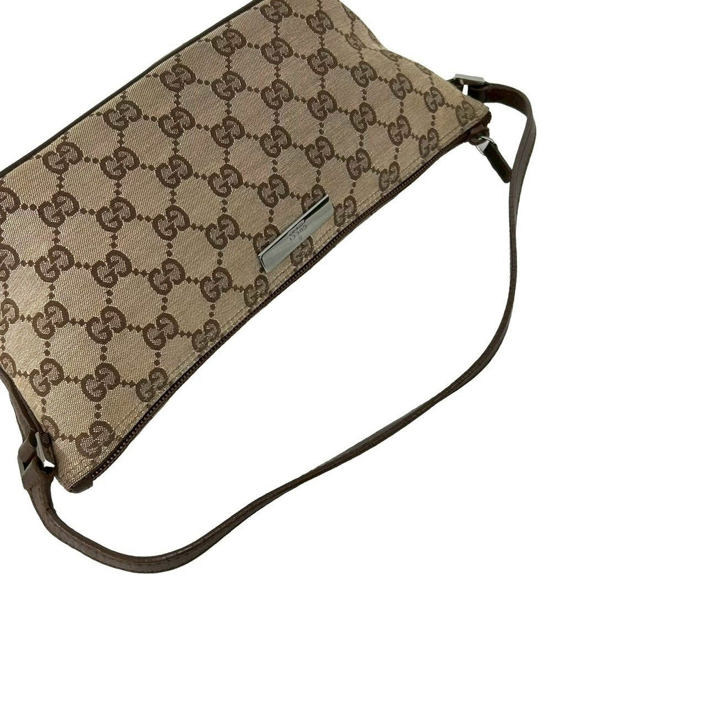 Gucci Logo GG All Over Pattern Canvas Leather Mini Handbag Pouch Brown Beige — view 4