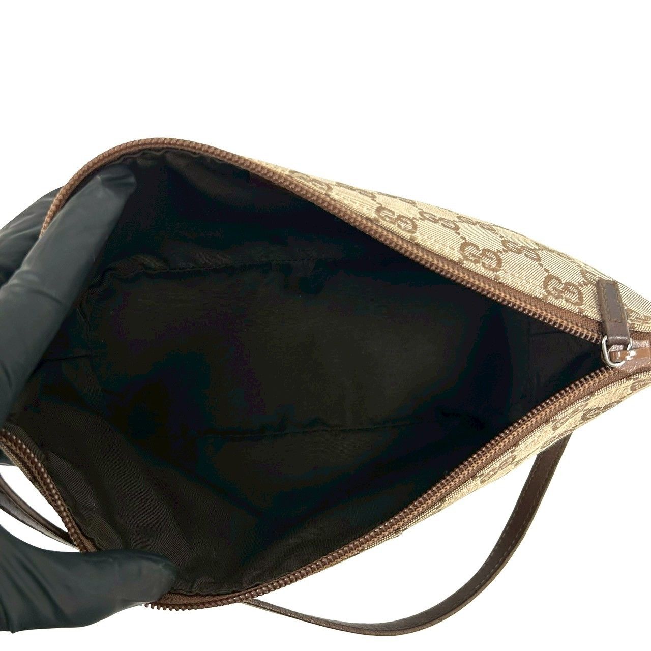 Gucci Logo GG All Over Pattern Canvas Leather Mini Handbag Pouch Brown Beige — view 9