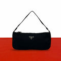 Prada Triangle Logo Plate Tessuto Nylon Mini Handbag Pouch Black