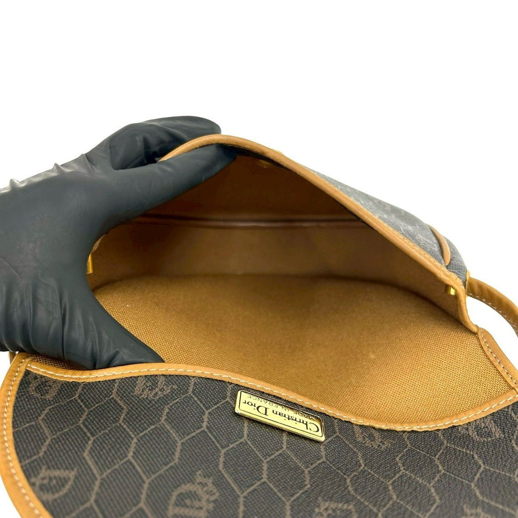 Dior Vintage Honeycomb Pattern Leather Shoulder Bag Pochette Crossbody Gray — view 9