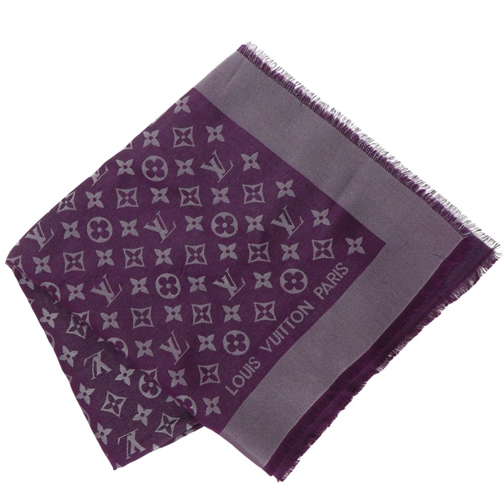 Louis Vuitton Monogram Shine Silk Purple Shawl Scarf