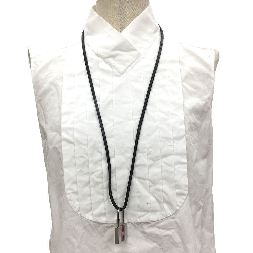 Hermes Lanier Leather Necklace Black — view 2