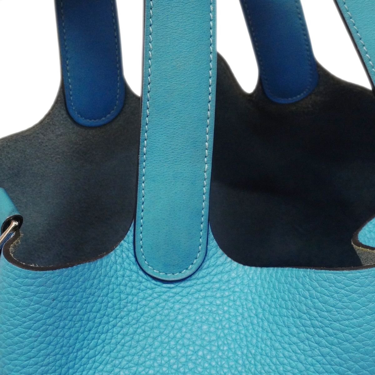 Hermes Handbag Picotin Lock MM Taurillon Clemence Swift Blue Paradise Silver — view 8