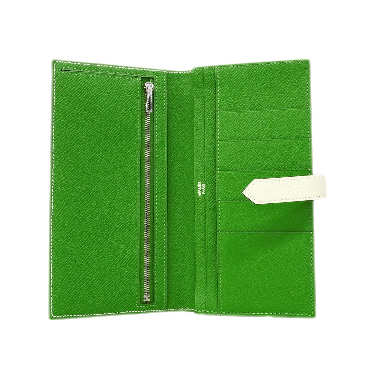 Hermes Wallet Bearn Souffle Verso Veau Epsom Vert Fizz Yucca Silver — view 4