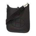 Hermes Shoulder Bag Evelyne TPM Taurillon Clemence Black Silver