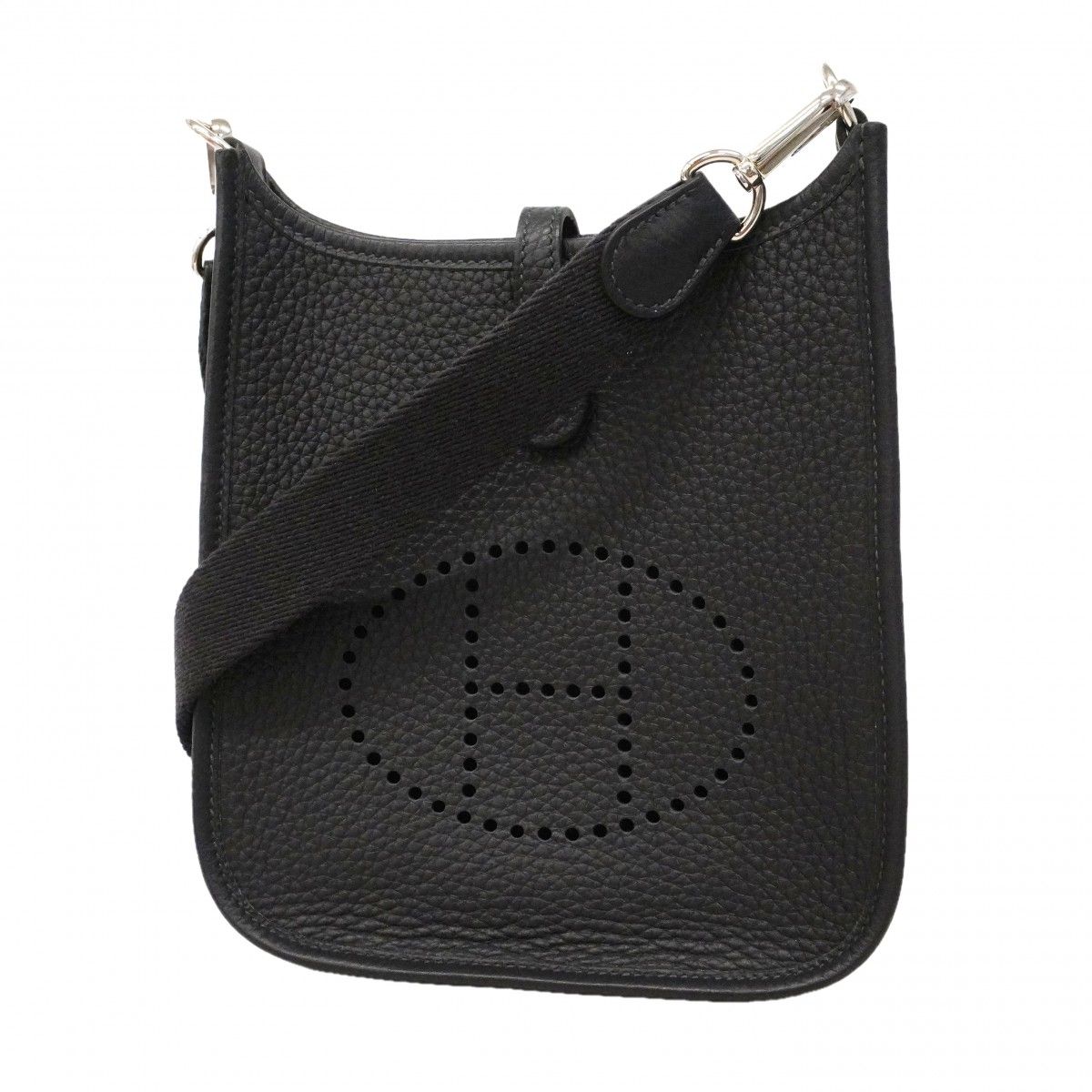 Hermes Shoulder Bag Evelyne TPM Taurillon Clemence Black Silver
