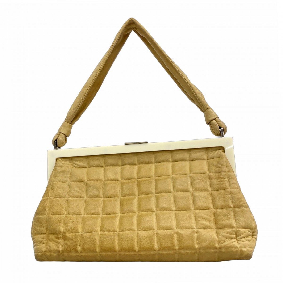 Chanel Shoulder Bag Choco Bar Lambskin Beige Silver
