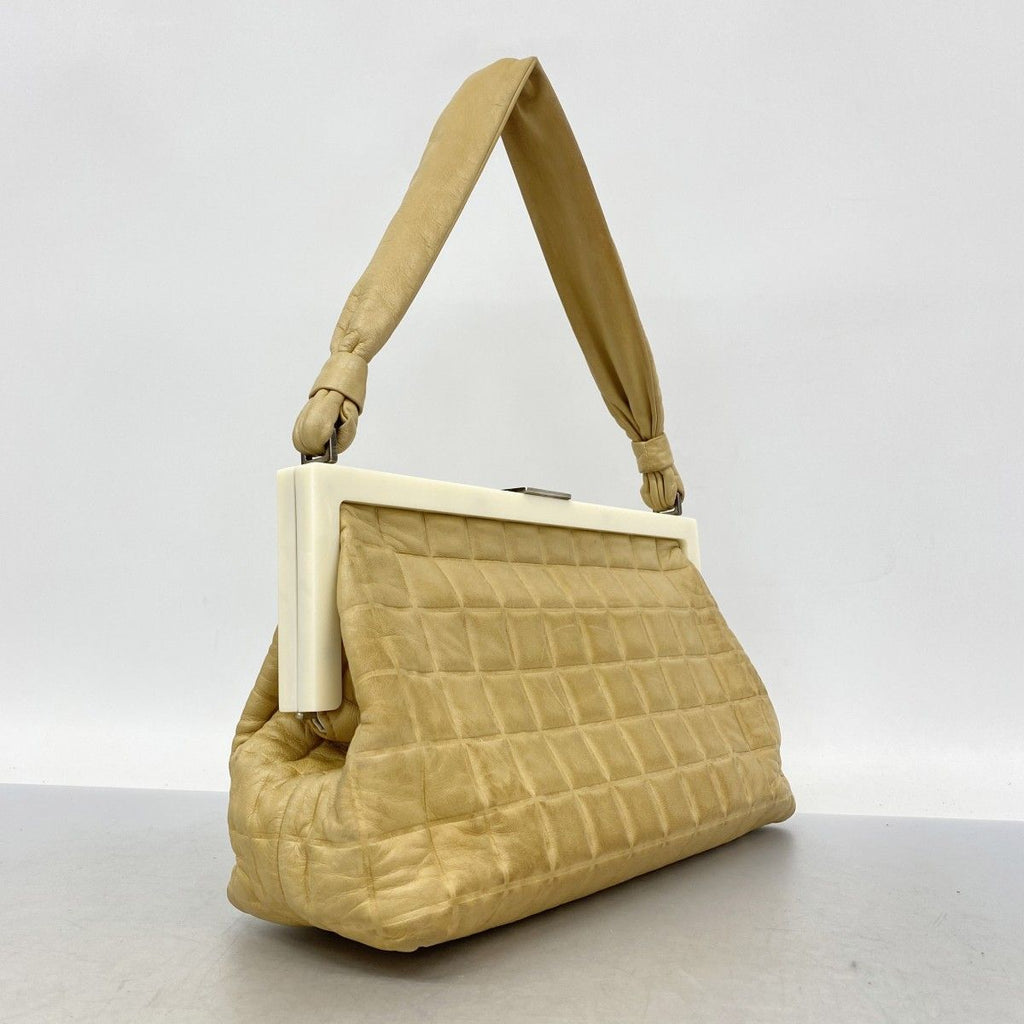 Chanel Shoulder Bag Choco Bar Lambskin Beige Silver — view 2