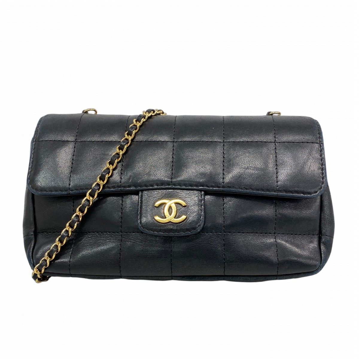 Chanel Shoulder Bag Choco Bar Lambskin Black Gold