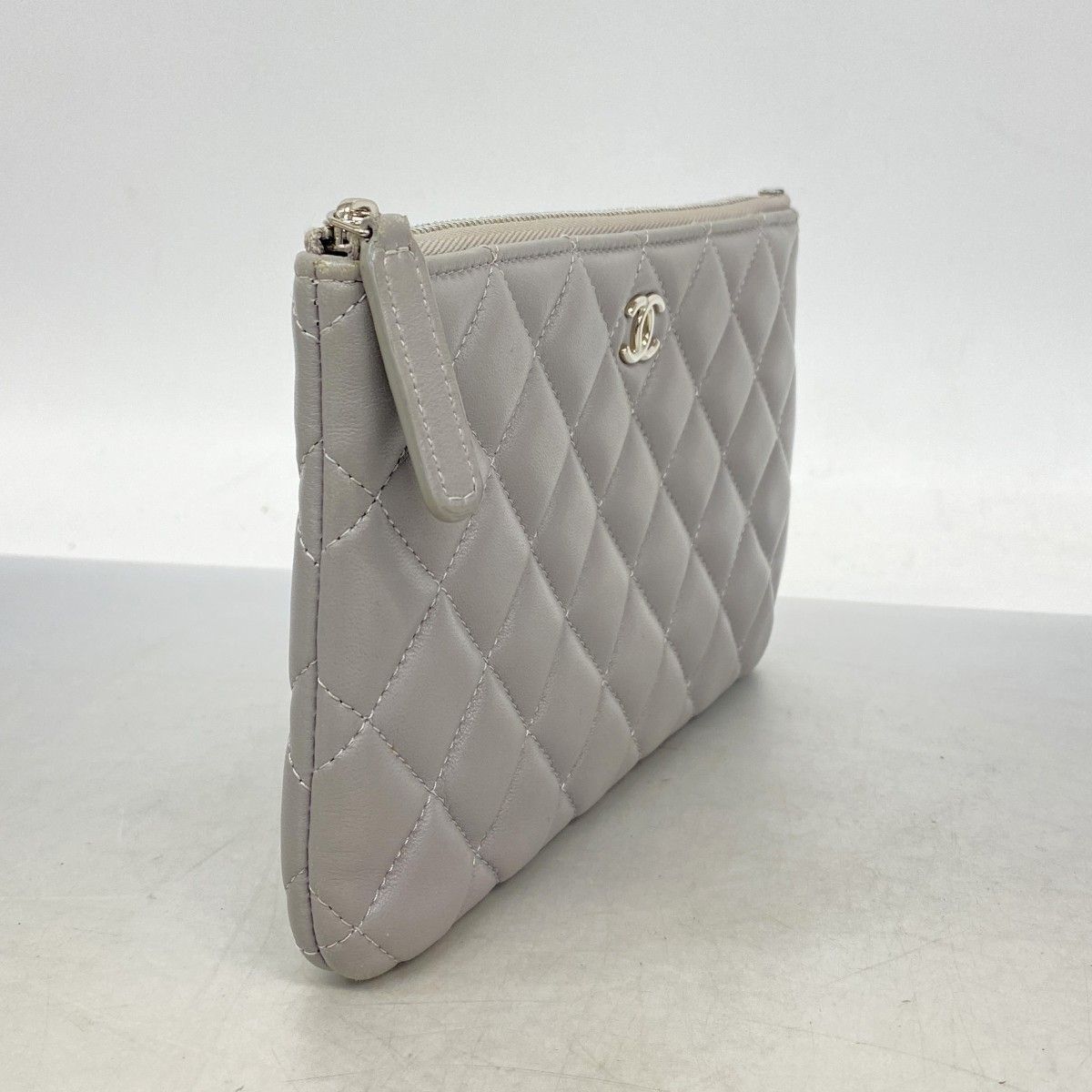 Chanel Wallet Quilted Lambskin Gray Silver — view 2