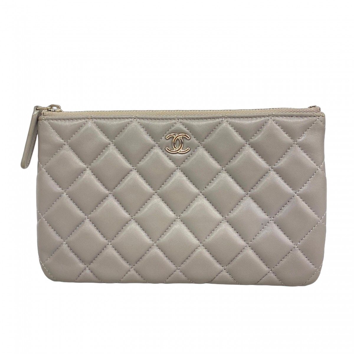Chanel Wallet Quilted Lambskin Gray Silver