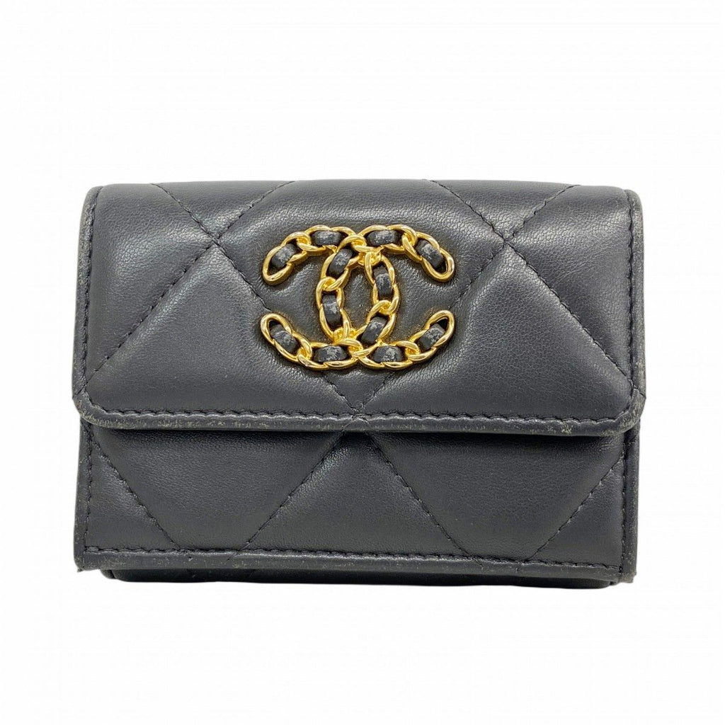 Chanel Trifold Wallet 19 Lambskin Gray Gold