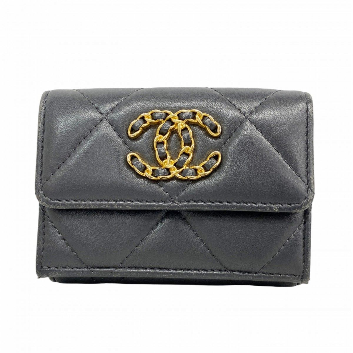 Chanel Trifold Wallet 19 Lambskin Gray Gold