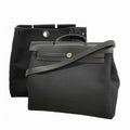 Hermes Handbag Herbag MM Toile Officier Black Silver 2-Way