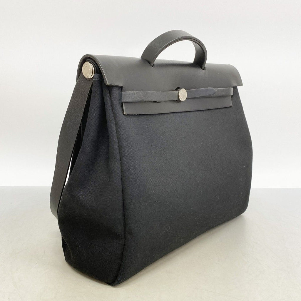 Hermes Handbag Herbag MM Toile Officier Black Silver 2-Way — view 2