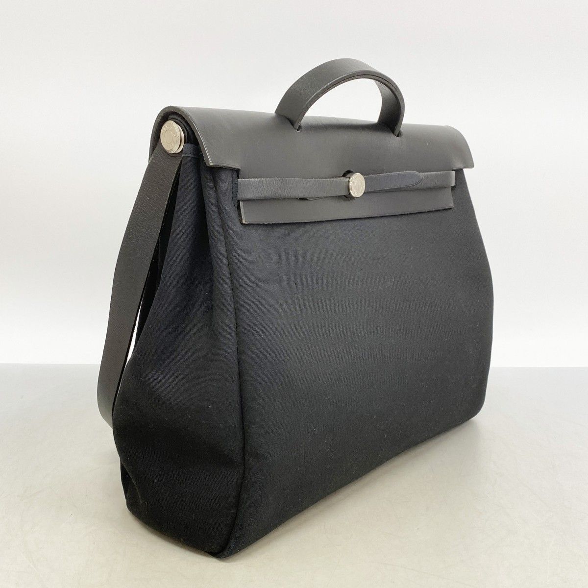 Hermes Handbag Herbag MM Toile Officier Black Silver 2-Way — view 2