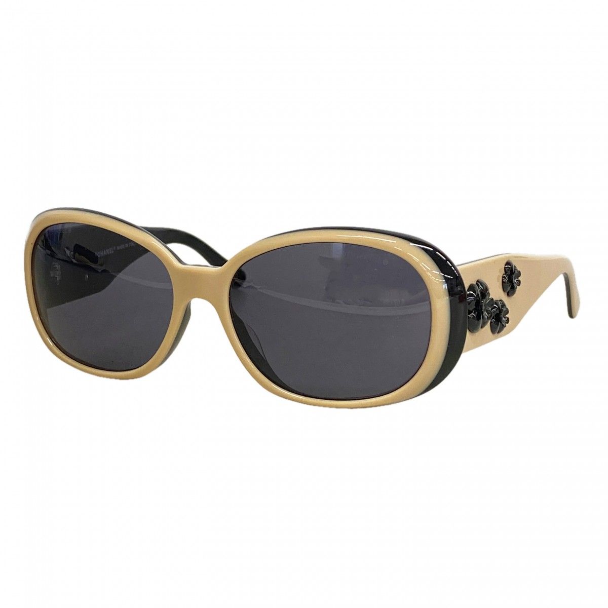 Chanel Sunglasses Camellia Acetate Beige Black Silver Eyewear