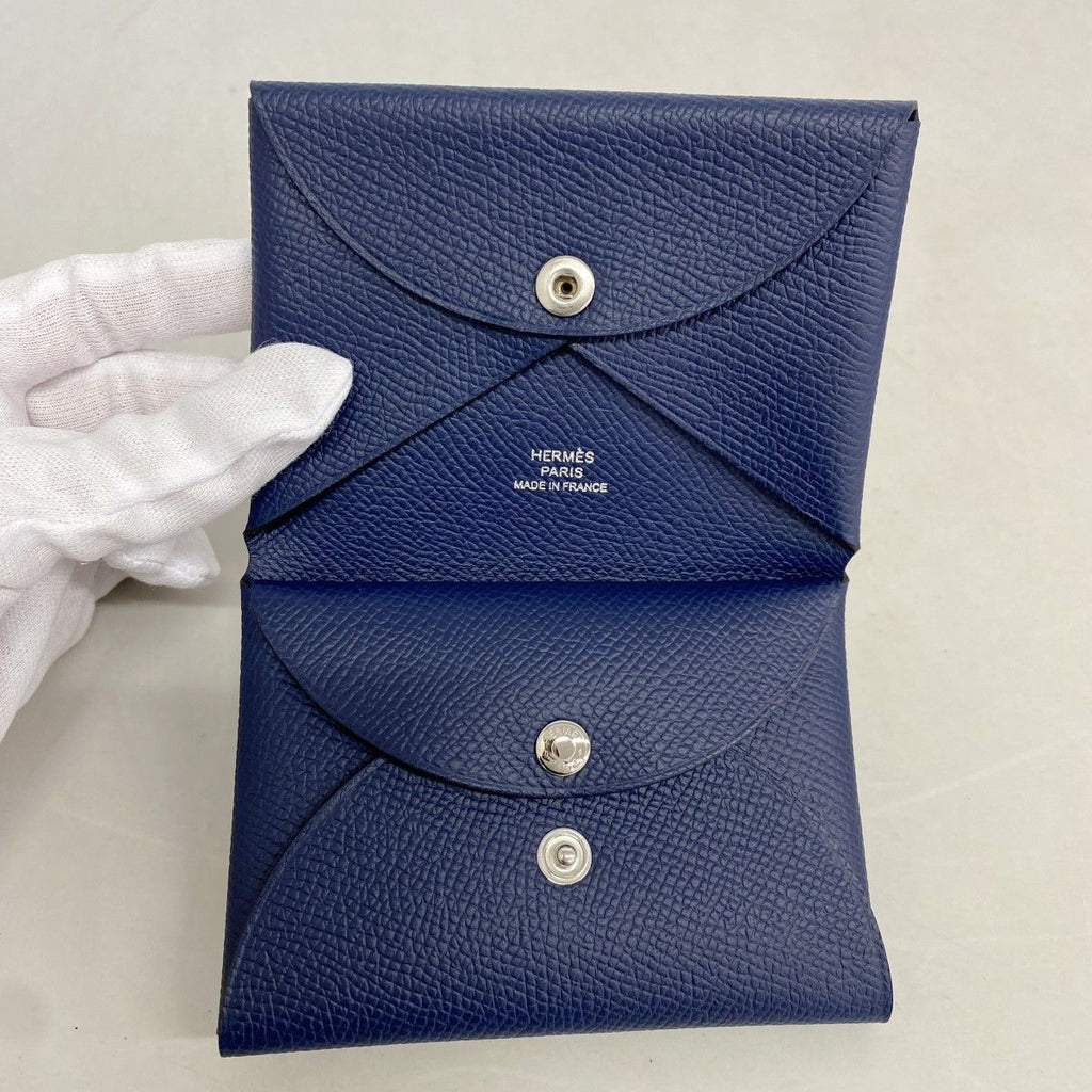 Hermes Card Case Calvi Duo Veau Epsom Blue Navy Silver — view 5