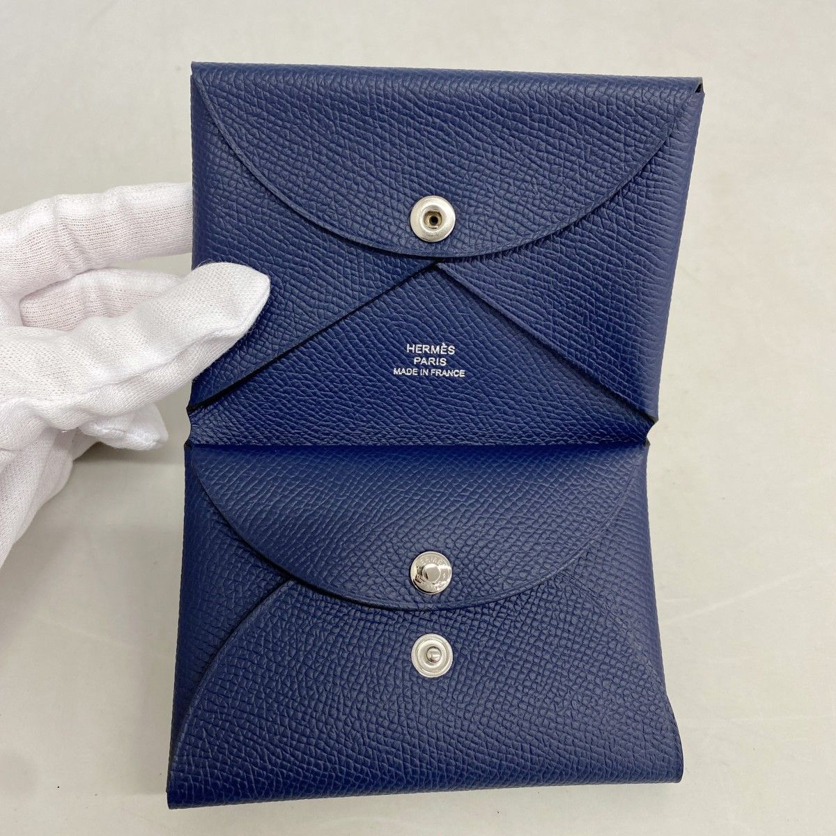 Hermes Card Case Calvi Duo Veau Epsom Blue Navy Silver — view 5