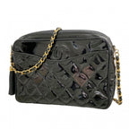 Chanel Shoulder Bag Quilted Patent Leather Black Gold