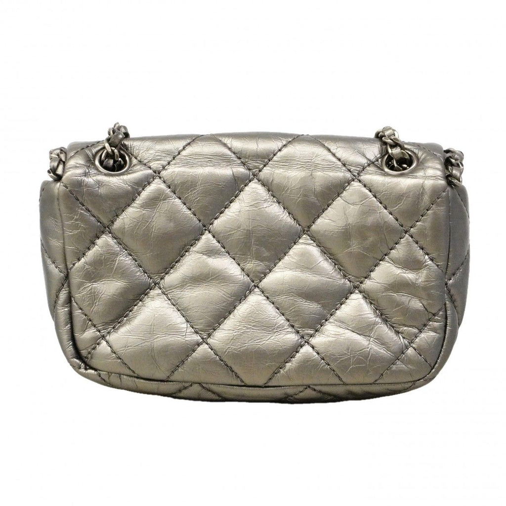 Chanel Shoulder Bag Quilted Leather Silver — view 8