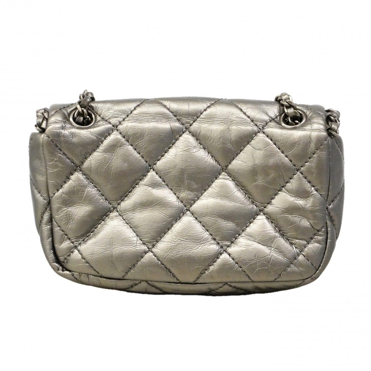 Chanel Shoulder Bag Quilted Leather Silver — view 8