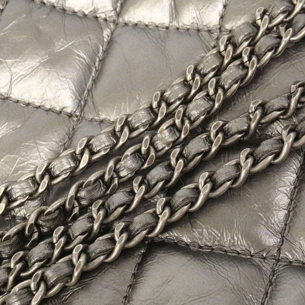 Chanel Shoulder Bag Quilted Leather Silver — view 7