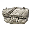 Chanel Shoulder Bag Quilted Leather Silver
