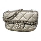 Chanel Shoulder Bag Quilted Leather Silver