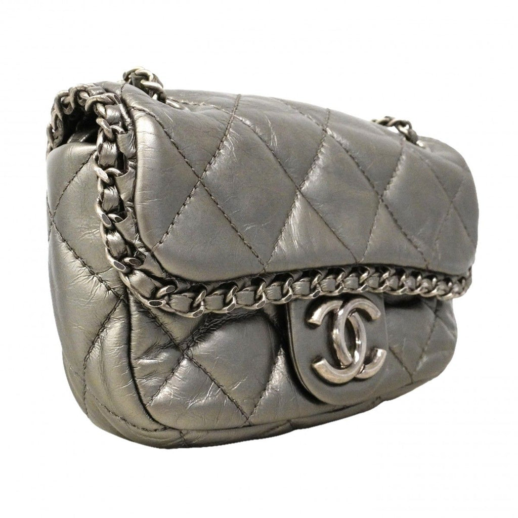 Chanel Shoulder Bag Quilted Leather Silver — view 2