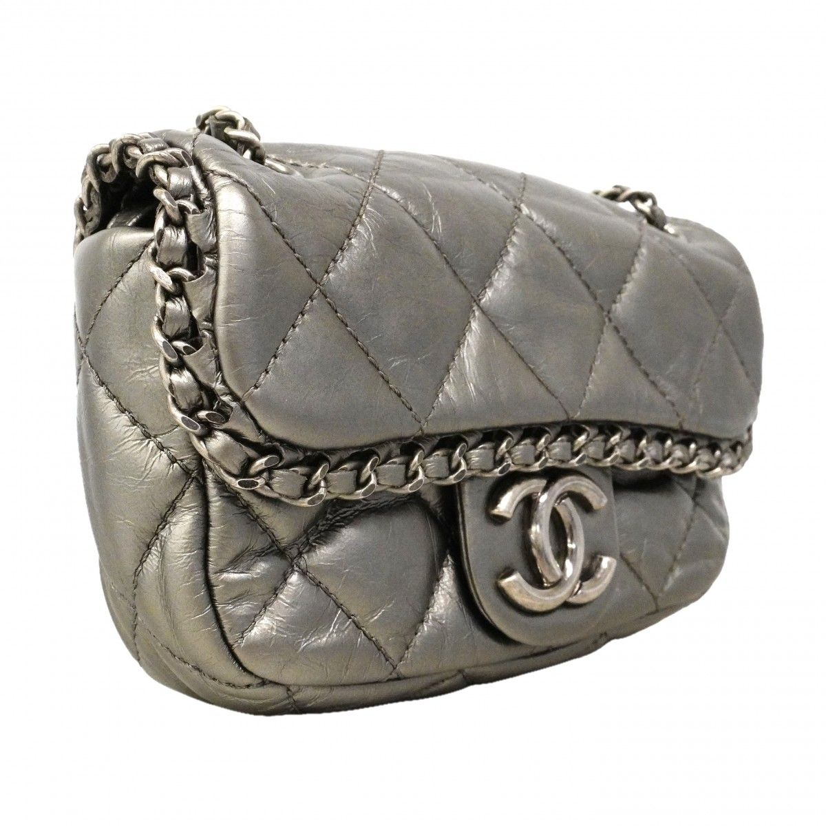 Chanel Shoulder Bag Quilted Leather Silver — view 2