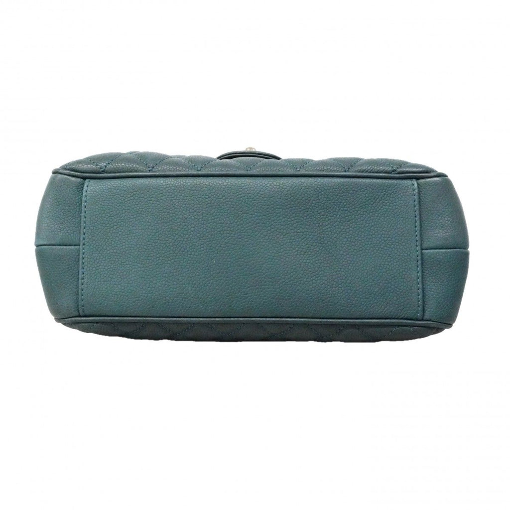 Chanel Shoulder Bag Quilted Caviar Leather Blue Silver — view 3