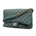 Chanel Shoulder Bag Quilted Caviar Leather Blue Silver